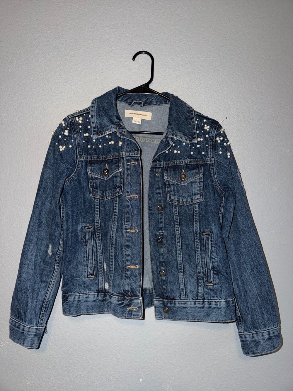 Anthropologie Pilcro Pearled Denim Trucker Jacket